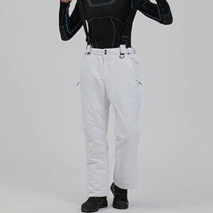 RIVIYELE Men's Sz M White Waterproof Ski Pants Snow Bib Removable Suspenders NWT